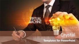  Presentation with virtual technology - PPT theme consisting of businessman-holding-lightbulb-with-virtual background and a tawny brown colored foreground