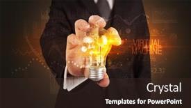  Presentation with virtual technology - Audience pleasing presentation theme consisting of businessman-holding-lightbulb-with-virtual backdrop and a wine colored foreground