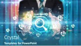  Presentation with magnifying glass - Slides having businessman-holding-magnifying-glass-icon background and a ocean colored foreground