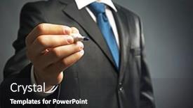  Presentation with marker - Cool new PPT theme with businessman holding marker on gray background backdrop and a dark gray colored foreground