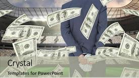  Presentation with money back - Slide deck with businessman holding money behind back background and a light gray colored foreground