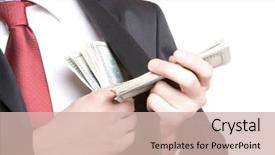  Presentation with people lost money fired businessman - Slides consisting of businessman holding money on white background and a  colored foreground