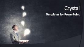  Presentation with light book - Audience pleasing presentation design consisting of businessman holding opened book with glass glowing light bulb backdrop and a wine colored foreground