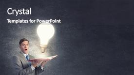  Presentation with light book - Colorful theme enhanced with businessman holding opened book with glass glowing light bulb backdrop and a dark gray colored foreground