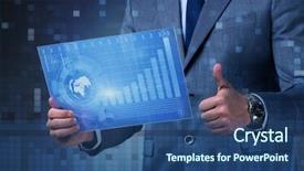  Presentation with online stock market - Theme enhanced with businessman holding screen with market background and a ocean colored foreground