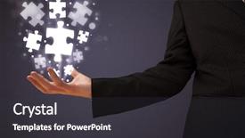  Presentation with holding puzzle pieces - Amazing theme having businessman holding shining puzzle pieces backdrop and a dark gray colored foreground