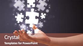  Presentation with holding puzzle pieces - Theme consisting of businessman holding shining puzzle pieces background and a red colored foreground