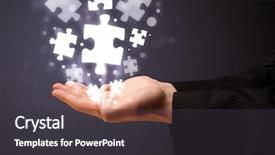  Presentation with holding puzzle pieces - Audience pleasing theme consisting of businessman holding shining puzzle pieces backdrop and a dark gray colored foreground