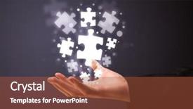  Presentation with holding puzzle pieces - Cool new slide deck with businessman holding shining puzzle pieces backdrop and a red colored foreground