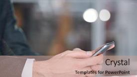  Presentation with scrolling - Slide set with businessman holding smartphone and scrolling background and a coral colored foreground