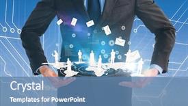  Presentation with padlock - Beautiful theme featuring businessman holding something with his hands against blue padlock on white background backdrop and a teal colored foreground