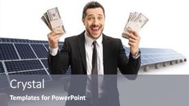  Presentation with solar - PPT layouts enhanced with businessman-holding-stacks-of-cash background and a gray colored foreground