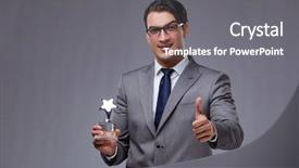  Presentation with star employee - Presentation featuring businessman holding star award background and a gray colored foreground