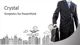  Presentation with business travel - Slide deck enhanced with businessman holding suitcase against sketch background business travel background and a white colored foreground