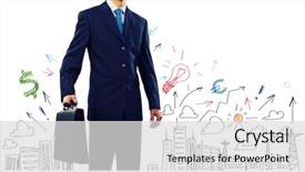  Presentation with business travel - Cool new presentation with businessman holding suitcase against sketch backdrop and a light gray colored foreground