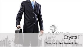  Presentation with business travel - Slides enhanced with businessman holding suitcase against sketch background business travel background and a light gray colored foreground