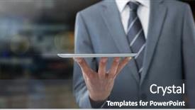  Presentation with hands holding black tablet - Colorful presentation enhanced with businessman holding tablet in night backdrop and a dark gray colored foreground