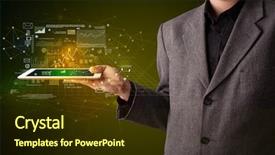  Presentation with business casual - Slide set having businessman holding tablet with strategy background and a tawny brown colored foreground