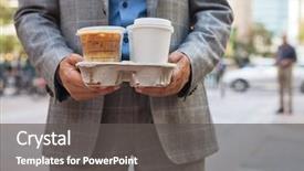  Presentation with coffee recucle - PPT layouts consisting of businessman holding takeaway coffee cup background and a dark gray colored foreground