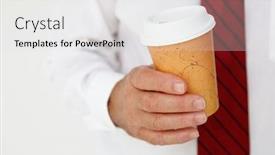  Presentation with coffee - PPT layouts featuring businessman-holding-takeout-coffee background and a light gray colored foreground