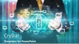  Presentation with technology - Presentation theme with businessman-holding-technology-icon-concept background and a ocean colored foreground