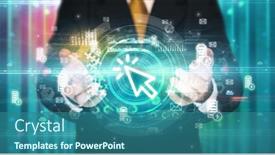  Presentation with technology - Theme featuring businessman-holding-technology-icon-concept background and a  colored foreground