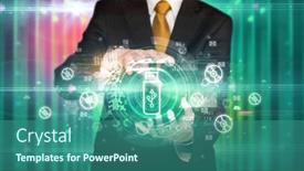  Presentation with technology - Slide set with businessman-holding-technology-icon-concept background and a ocean colored foreground