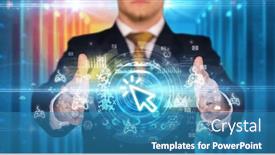  Presentation with technology - Slide deck enhanced with businessman-holding-technology-icon-concept background and a  colored foreground