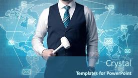  Presentation with graphic - Presentation design with businessman holding tool with global map graphic on the background background and a ocean colored foreground