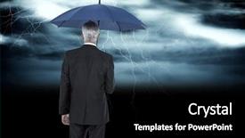  Presentation with lightning - Presentation theme featuring businessman holding umbrella against stormy dark sky with lightning bolts background and a black colored foreground