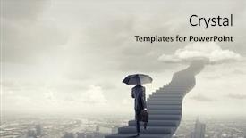  Presentation with career - Slide set featuring businessman holding umbrella and waking background and a light gray colored foreground