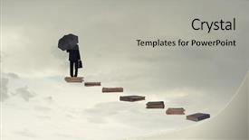  Presentation with businessman climbing the career ladder - Slide set enhanced with businessman holding umbrella and waking background and a light gray colored foreground