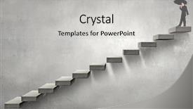  Presentation with businessman climbing the career ladder - Slide set with businessman holding umbrella and waking background and a light gray colored foreground