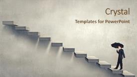  Presentation with businessman climbing the career ladder - Colorful slide set enhanced with businessman holding umbrella and waking backdrop and a soft green colored foreground