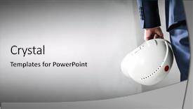 Presentation with industry safety - Cool new PPT theme with businessman holding white safety helmet backdrop and a white colored foreground