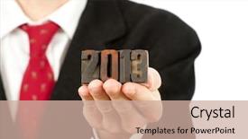  Presentation with end year 2018 - PPT layouts with businessman holding year 2013 letterpress background and a coral colored foreground