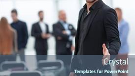  Presentation with handshake - Colorful presentation enhanced with businessman-holds-out-his-hand backdrop and a ocean colored foreground