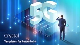  Presentation with speed - PPT theme consisting of businessman in 5g high internet speed concept background and a ocean colored foreground