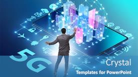  Presentation with speed - Colorful presentation theme enhanced with businessman in 5g high internet speed concept backdrop and a teal colored foreground
