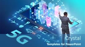  Presentation with speed - Cool new slide set with businessman-in-5g-high-internet backdrop and a ocean colored foreground