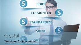  Presentation with organisation - Audience pleasing PPT theme consisting of businessman-in-5s-workplace-organisation backdrop and a light blue colored foreground