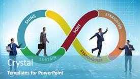  Presentation with organisation - Slides consisting of businessman-in-5s-workplace-organisation background and a teal colored foreground