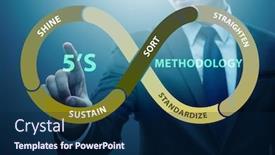  Presentation with organisation - Audience pleasing slides consisting of businessman-in-5s-workplace-organisation backdrop and a navy blue colored foreground