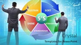 Presentation with organisation - Colorful slide deck enhanced with businessman-in-5s-workplace-organisation backdrop and a cyan colored foreground