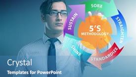  Presentation with organisation - Slide deck consisting of businessman-in-5s-workplace-organisation background and a teal colored foreground