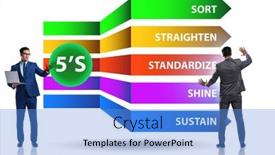  Presentation with organisation - Audience pleasing slides consisting of businessman-in-5s-workplace-organisation backdrop and a teal colored foreground