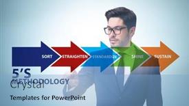  Presentation with organisation - Cool new slide set with businessman-in-5s-workplace-organisation backdrop and a light blue colored foreground