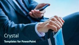  Presentation with surgical - Presentation design featuring businessman-in-a-gray-suit background and a navy blue colored foreground