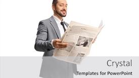  Presentation with newspaper - Slide set enhanced with businessman-in-a-grey-suit background and a light gray colored foreground