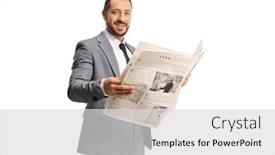  Presentation with newspaper - Slide set enhanced with businessman-in-a-grey-suit background and a light gray colored foreground